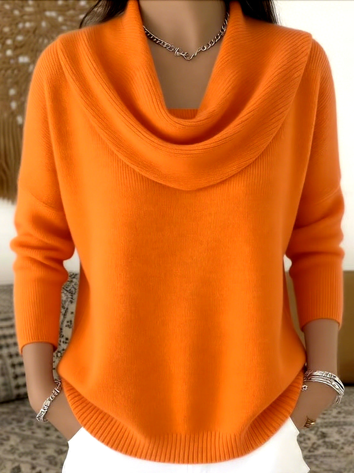 Cowl Neck Long Sleeve Ribbed Knit Sweater 7