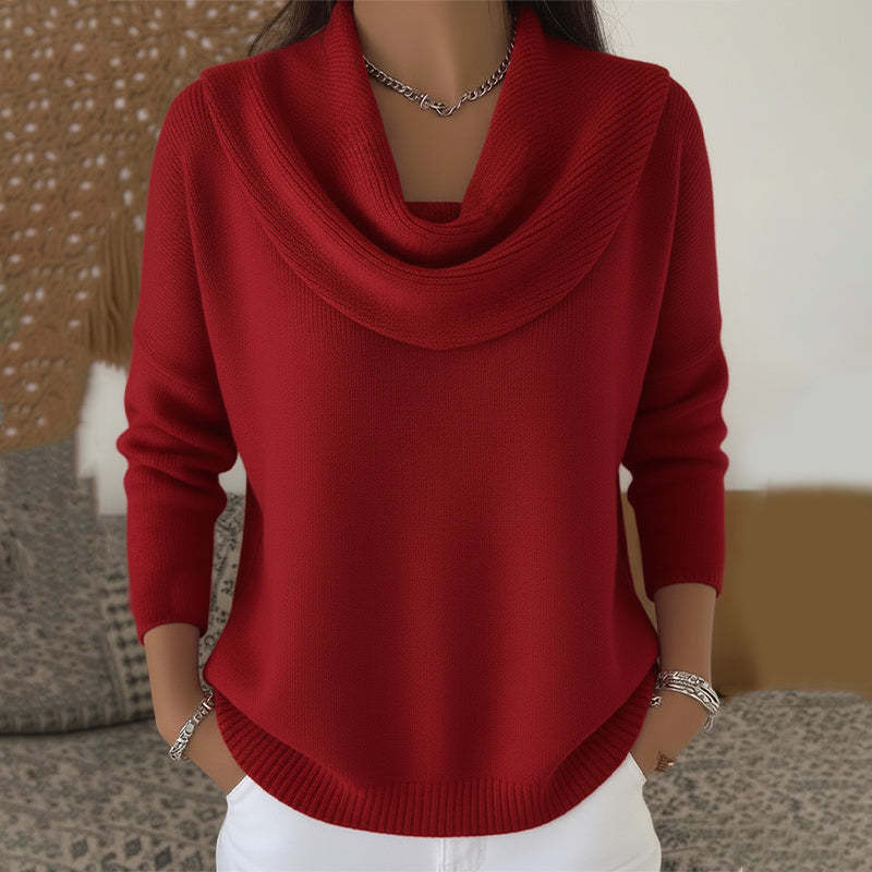 Cowl Neck Long Sleeve Ribbed Knit Sweater