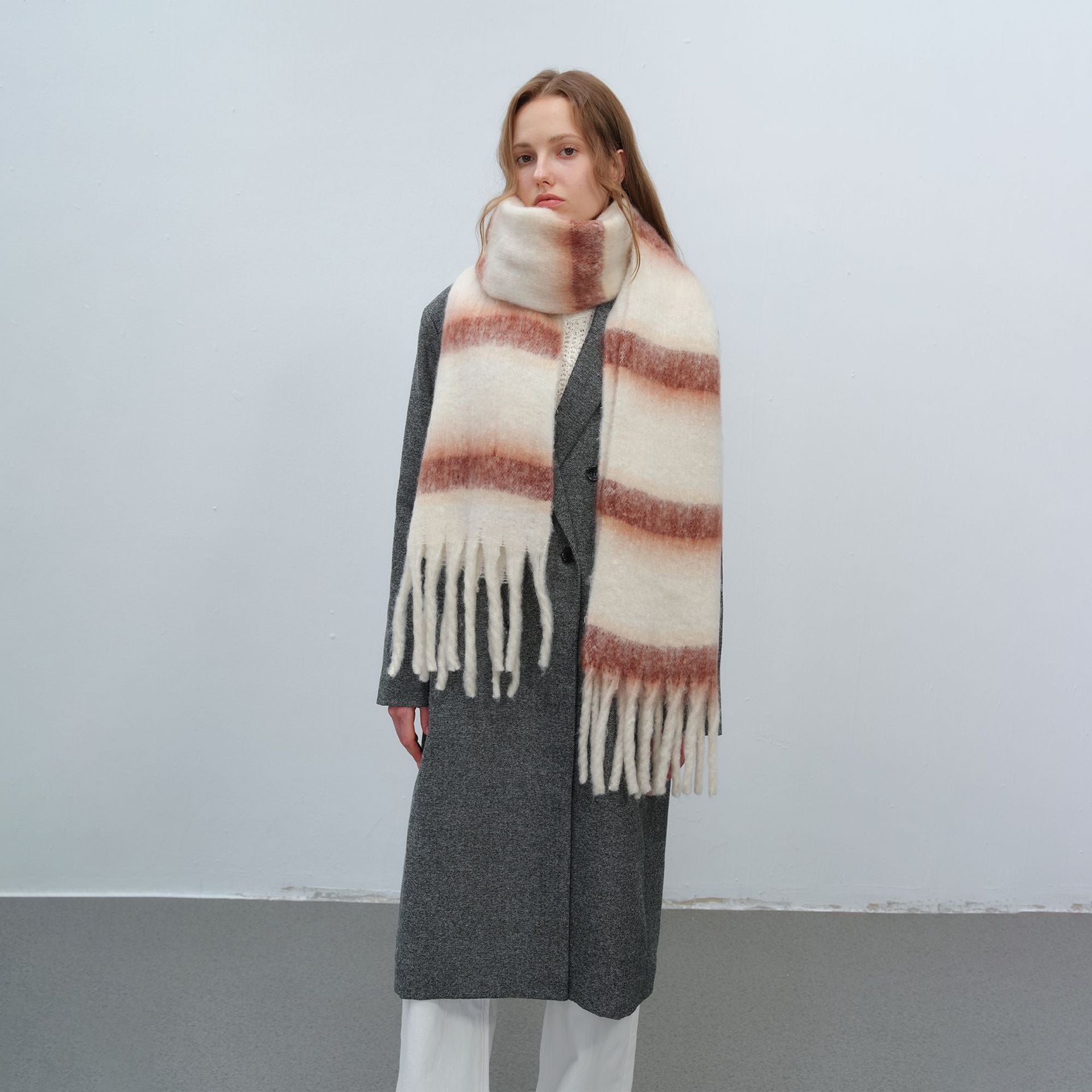 Thickened Warm Simple Striped Imitationmohair Plaid Scarf