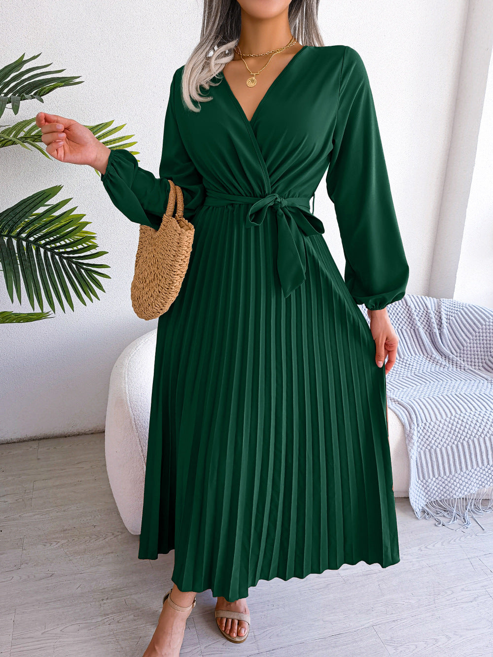 Cross Vneck Long Sleeve Dress