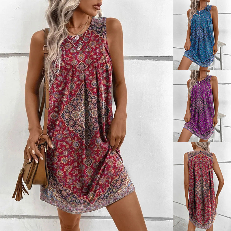 Samanta Statement Women's Sleeveless Summer Dress with Floral Patterns and a Slight a Line Silhouette Elevated Occasion Wear