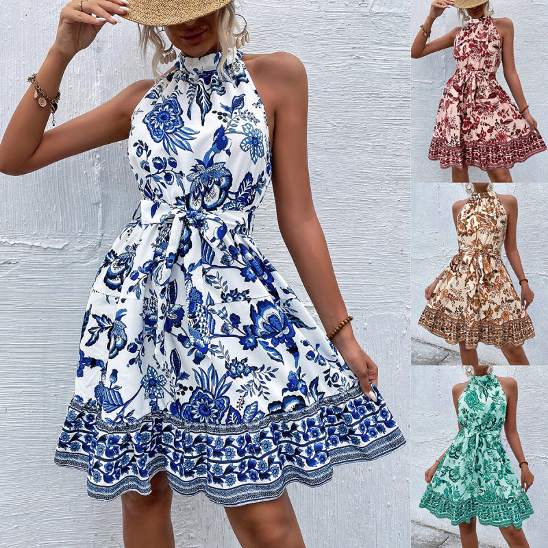 Paula Luxe Women's Floral Halter Back Mini Dress Elevated Occasion Wear