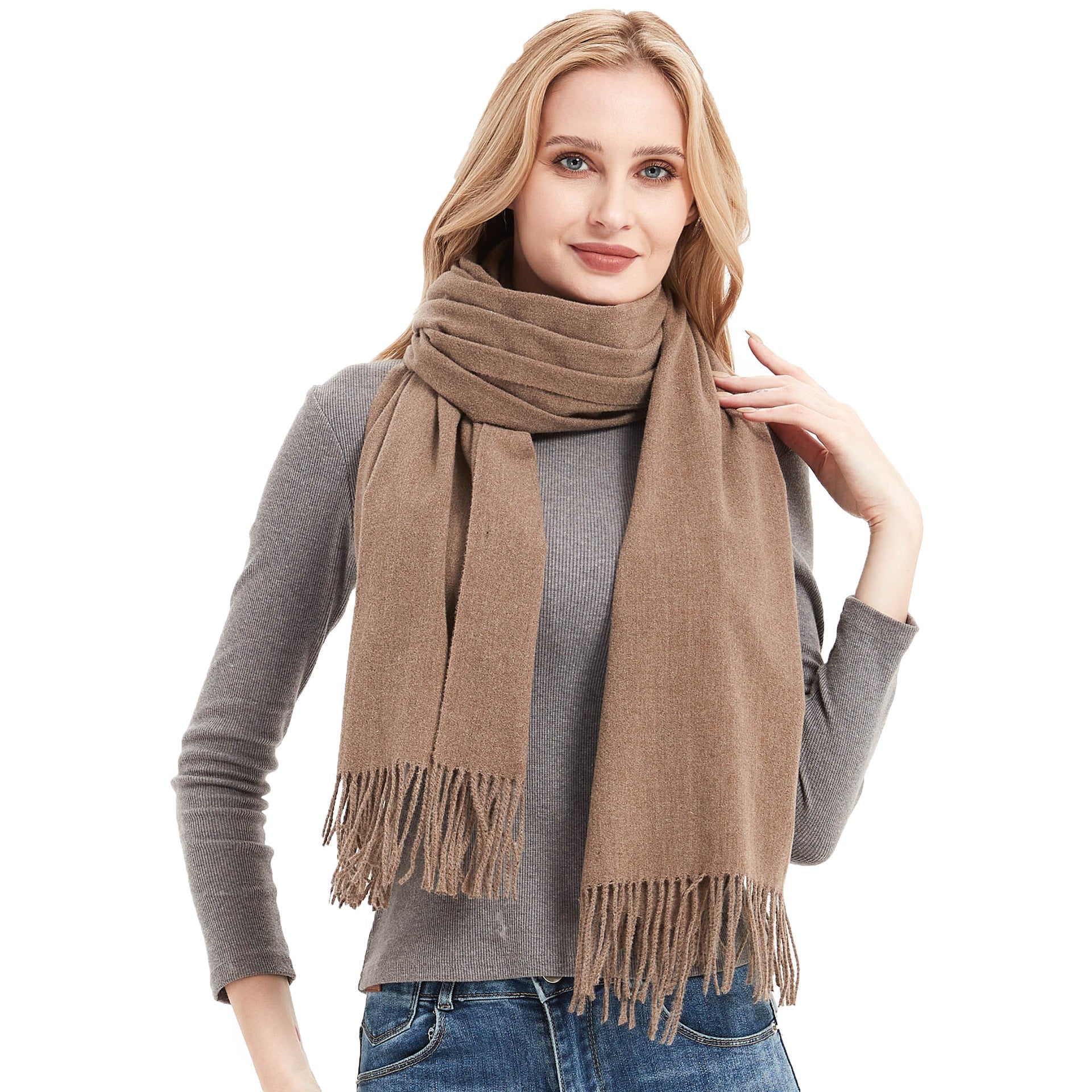 New Autumn Winter Fullpolyester Tassel Solidcolored Versatile Scarf