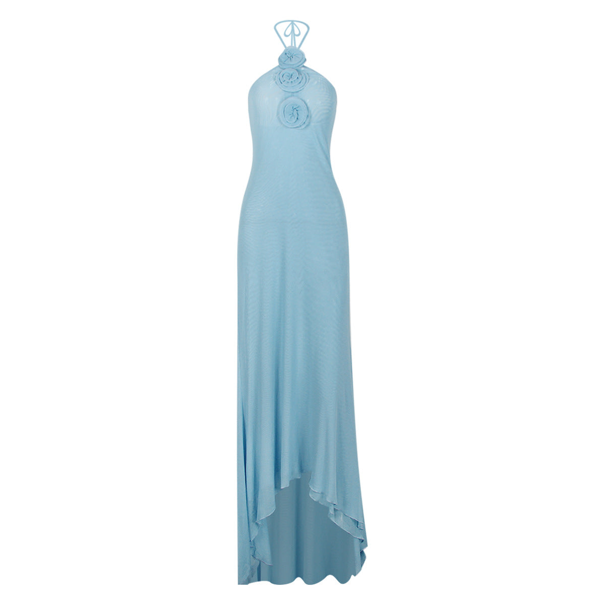 Mesh Halter Floral Backless Dress Mop Evening Dress Halter Dress Sweet Spicy