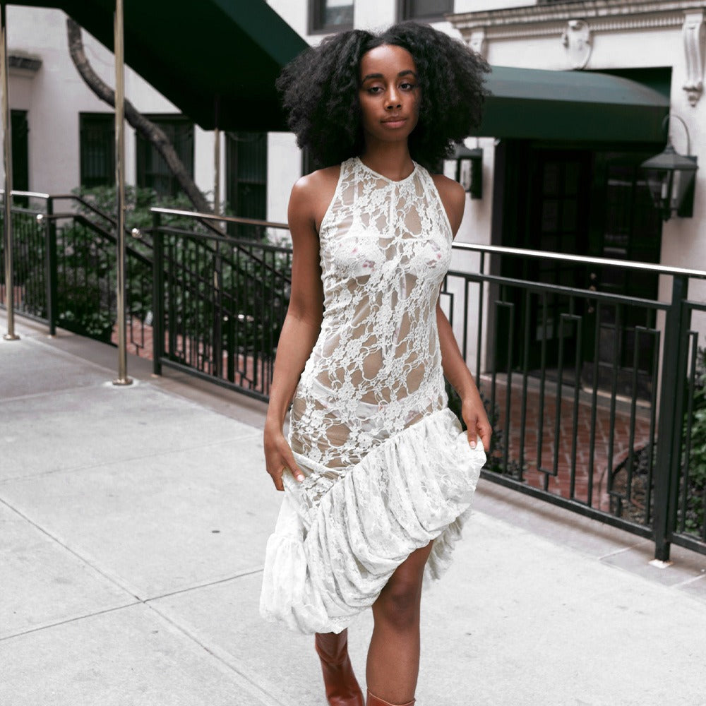 Lace See-Through Irregular Dress