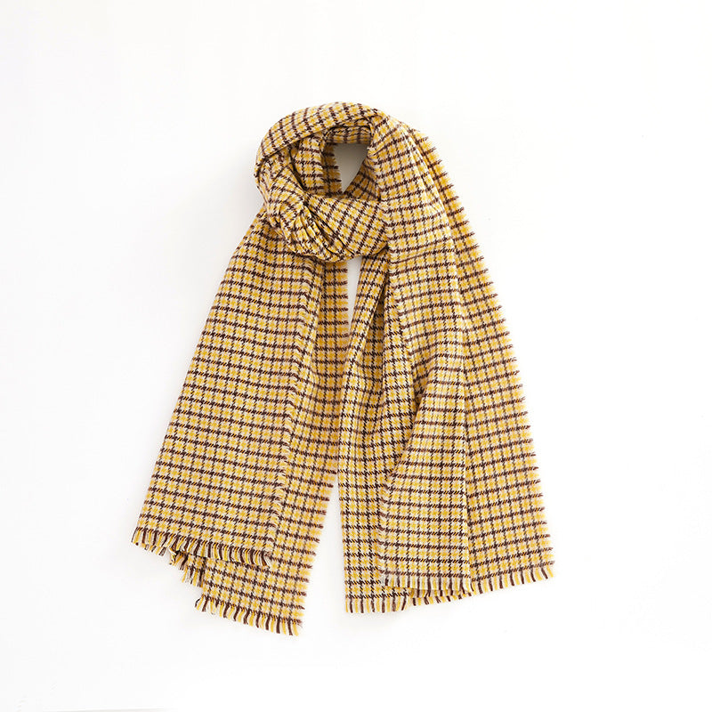 Retro Colorblocked Checkered Soft Comfortable Warm Houndstooth Scarf