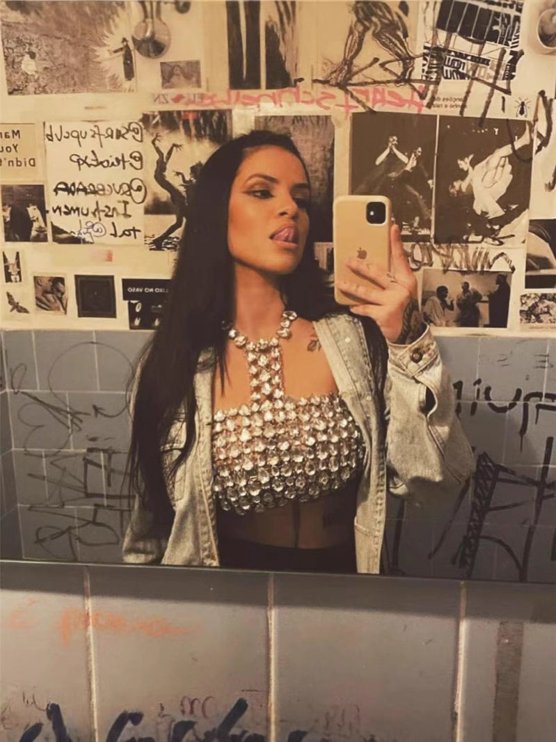 Vibe Edgy Glittery Rhinestone Halter Top