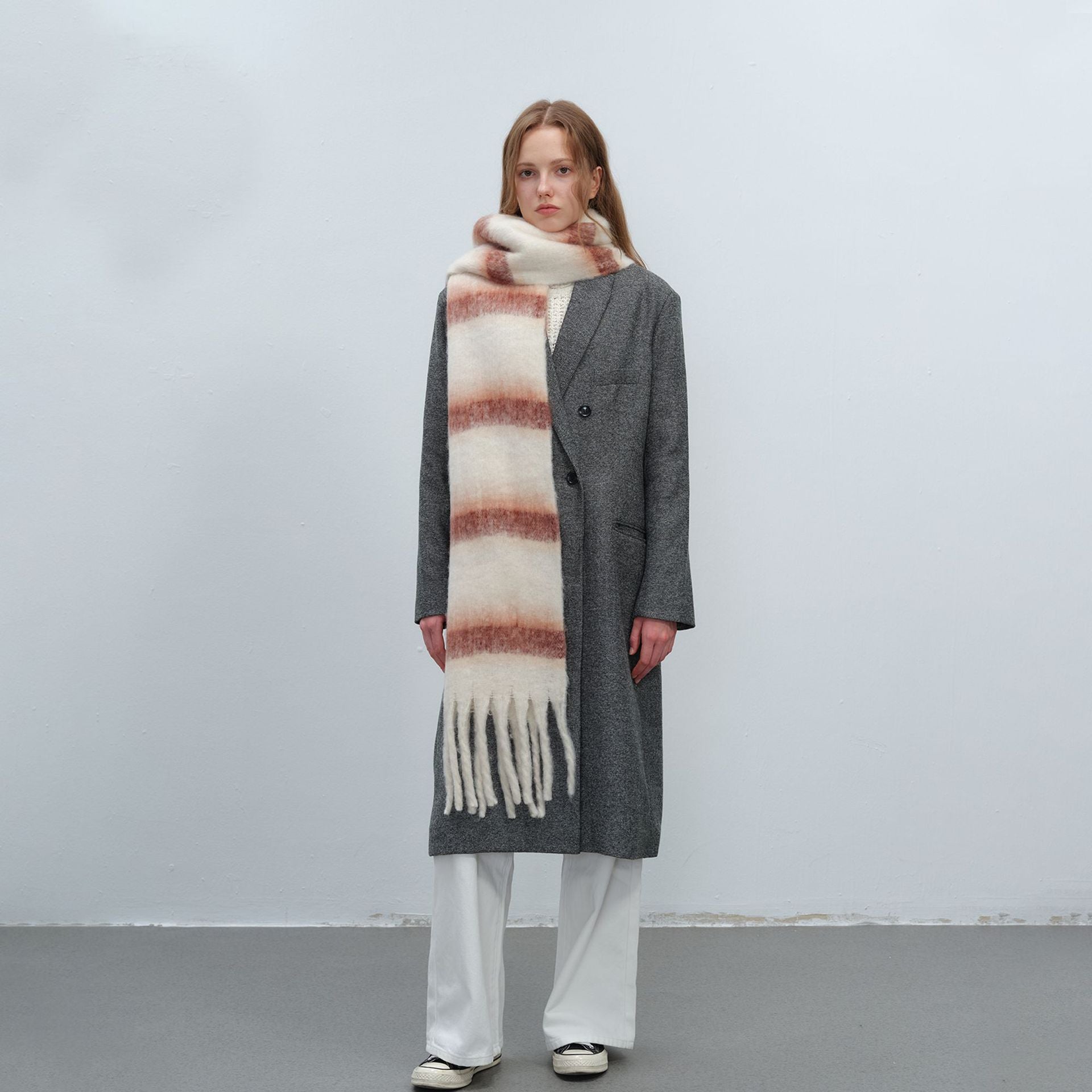 Thickened Warm Simple Striped Imitationmohair Plaid Scarf