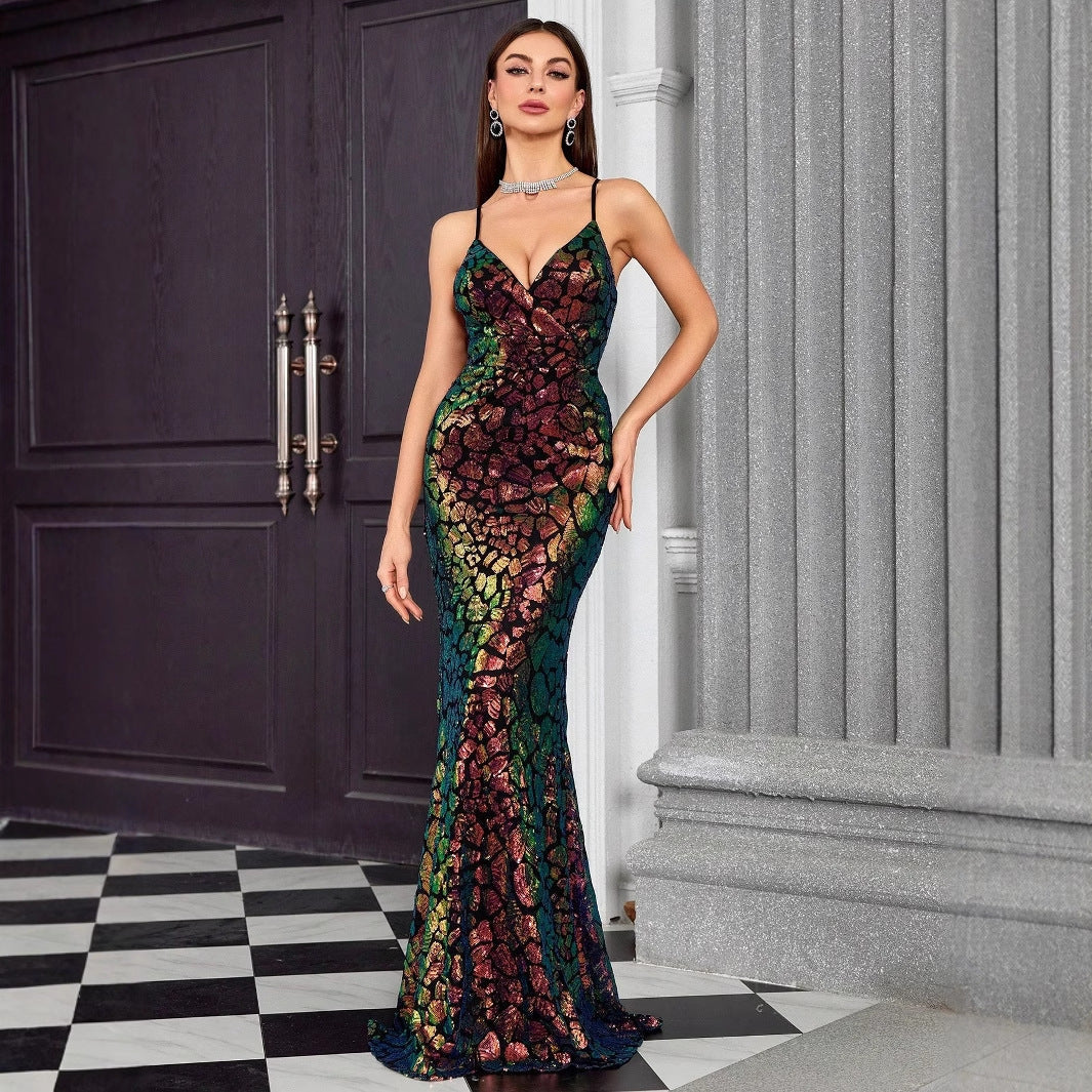 V neck Brace Evening Dress Fishtail Elegant Dress Annual Party Party Host Formal