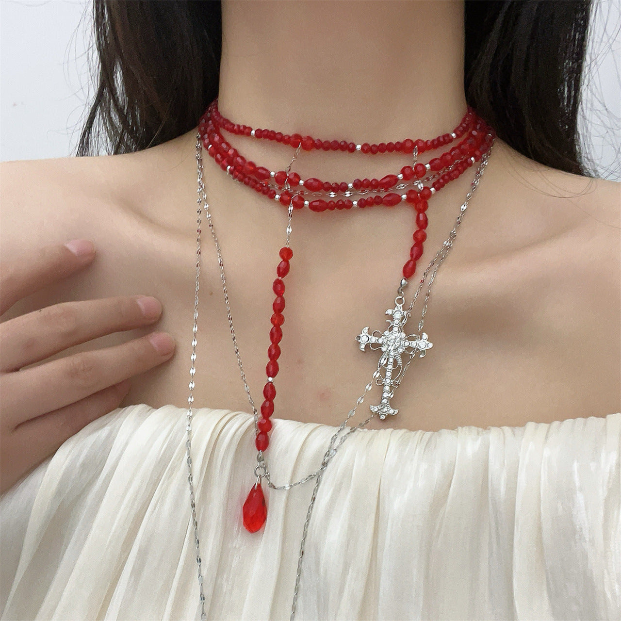 Vampire Gothic Punk Tassel Blood Drop Water Drop Cool Necklace
