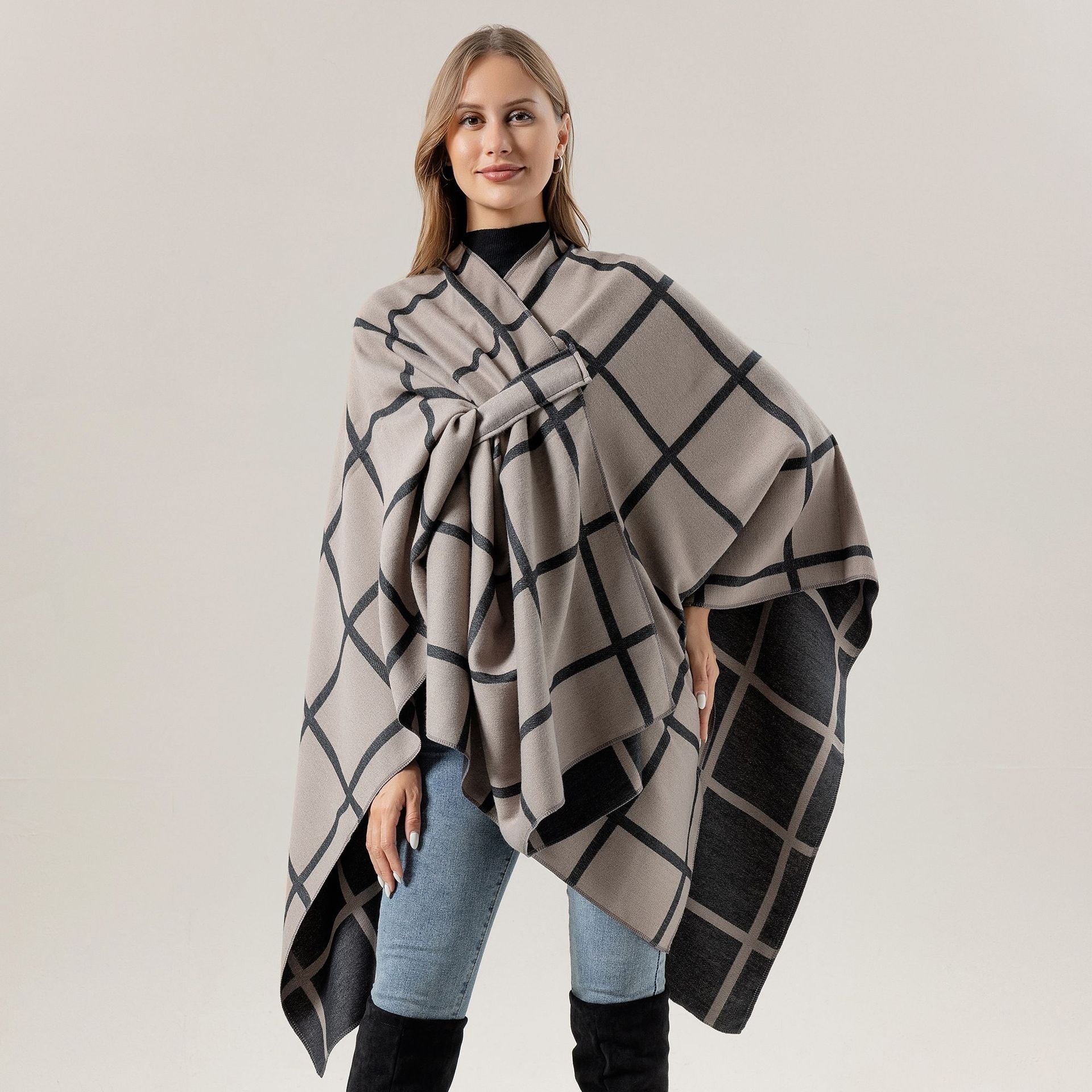 Bestselling Sidetied Plaid Split Cape Warm Crossborder Scarf
