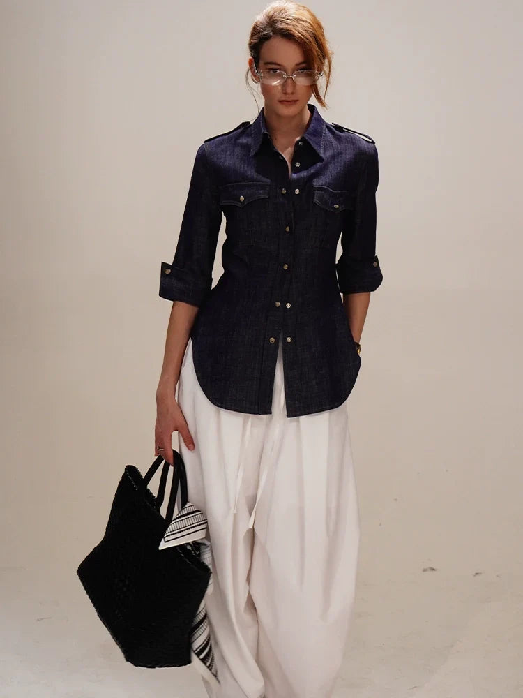 Military-Style Denim Shirt