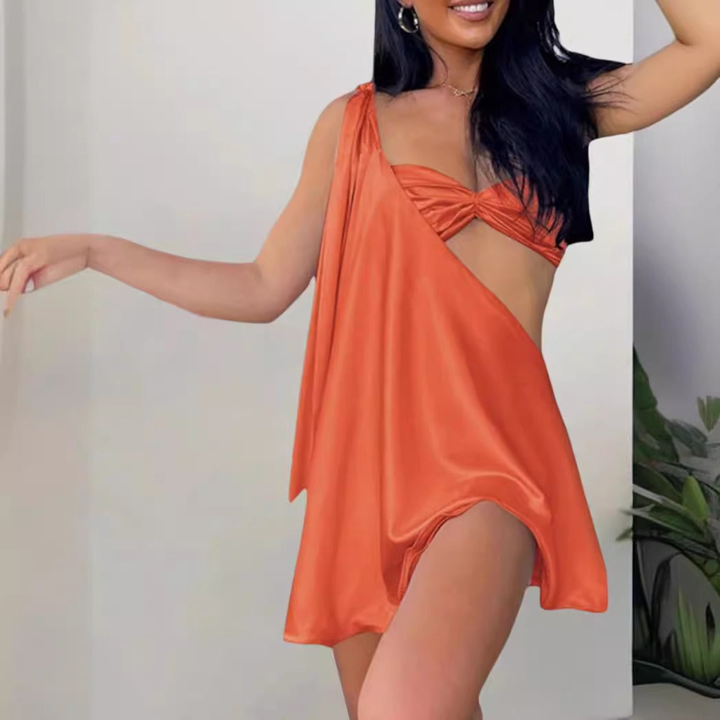 One Shoulder Twist Front Cutout Swing Mini Dress 6