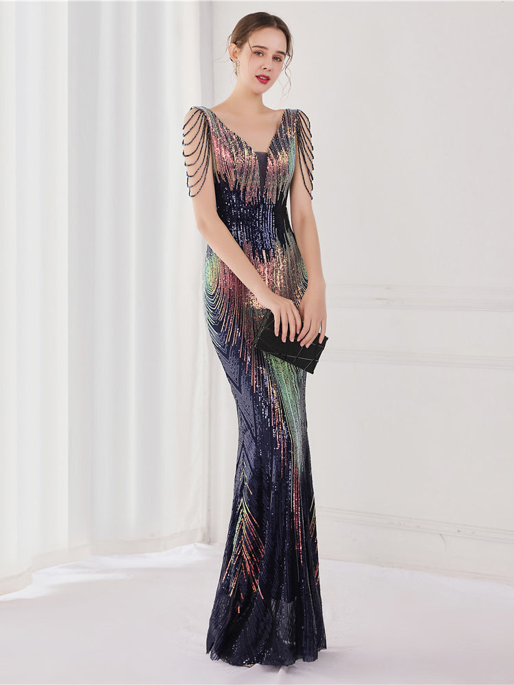 Sequin suspender evening dress