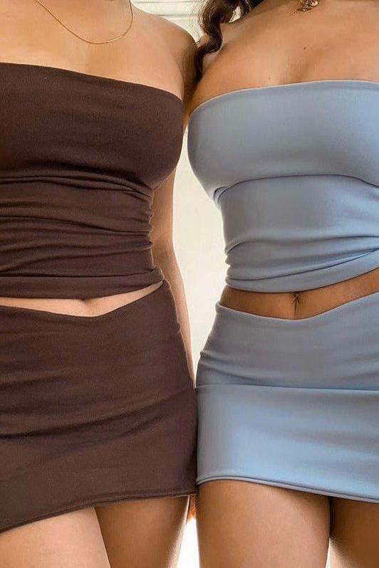 One-word tube top slim short skirt suit
