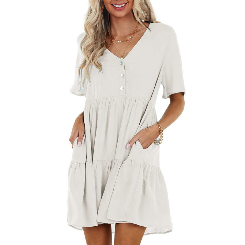 Giddy Pocketed Babydoll Dress Ecru
