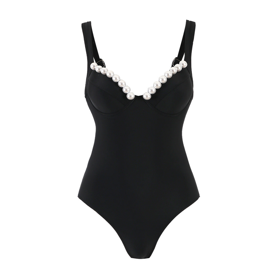 Pure Black One Piece Shaping Hard Bag One Piece Swimsuit for Women Pearl Swimsuit