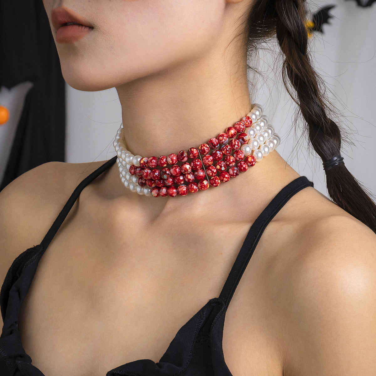 Halloween Beaded Creative Blood Drop Tassel Highend Red Personality Necklace