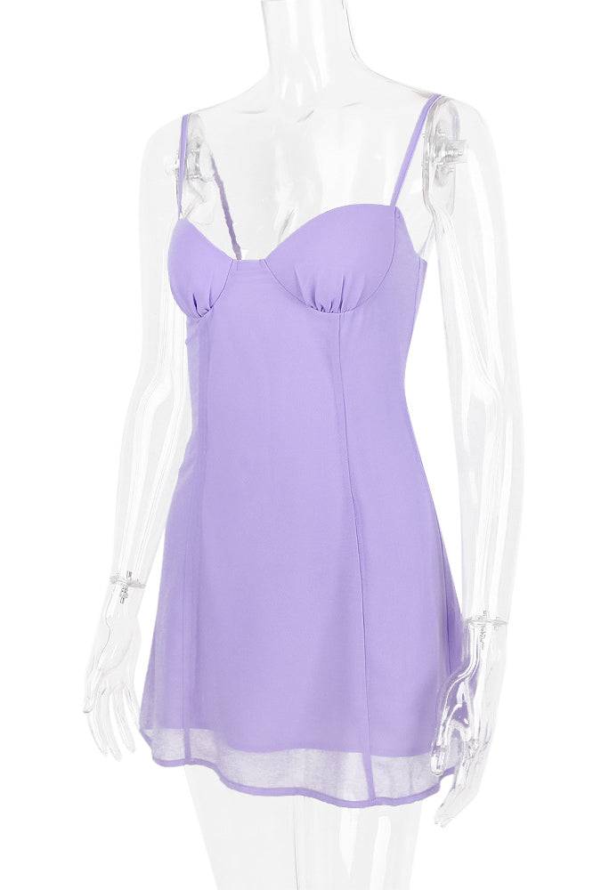 Lilac Sweetheart Spaghetti Strap Bustier Fit Flare Mini Dress