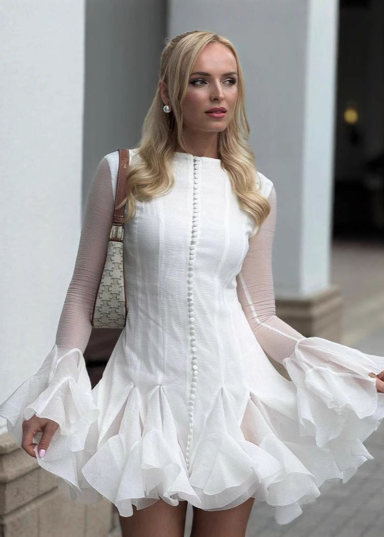 Celeste Sheer Sleeve Ruffle Mini Dress