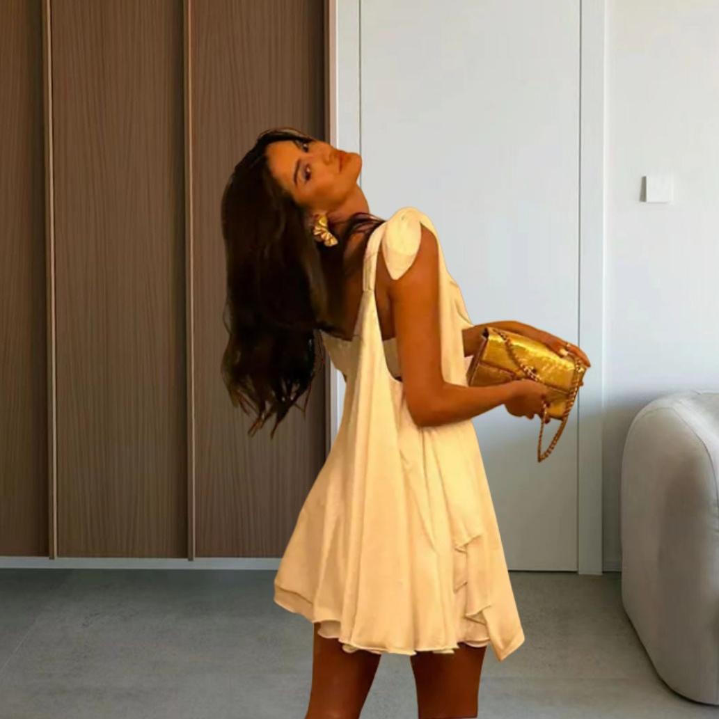 One Shoulder Twist Front Cutout Swing Mini Dress 4