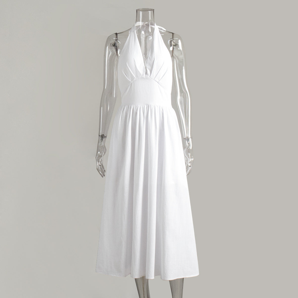 Cotton Waist V-Veck Tie-Down Dress