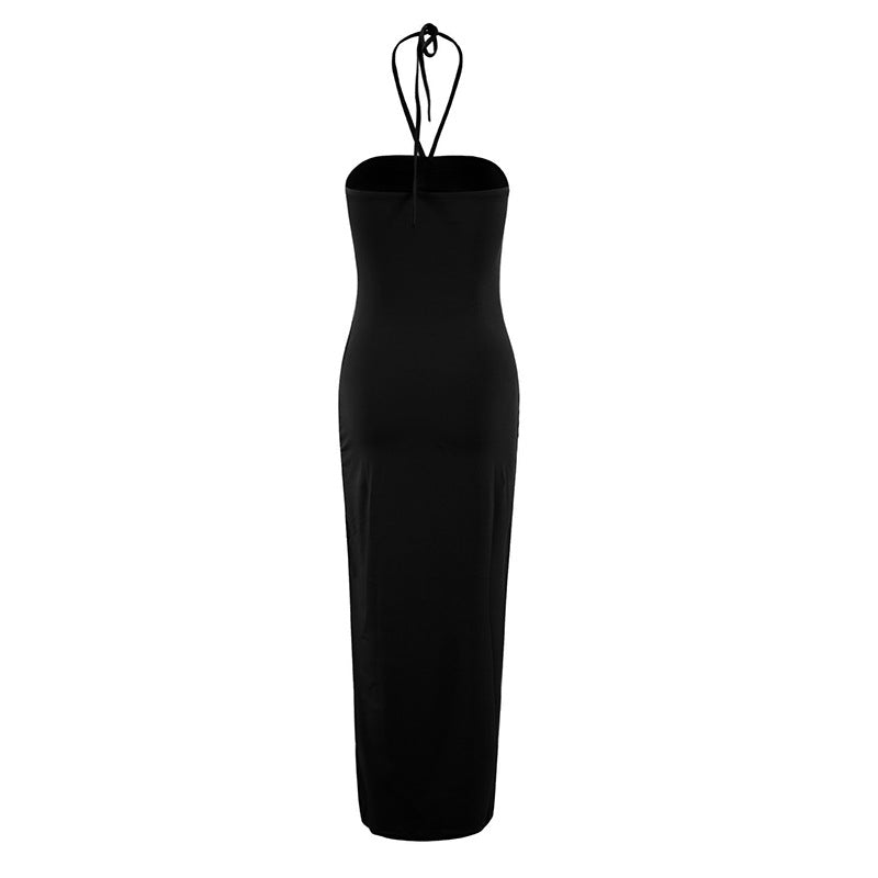 Halter Neck Rosette Applique Ruched Bodycon Maxi Dress 9