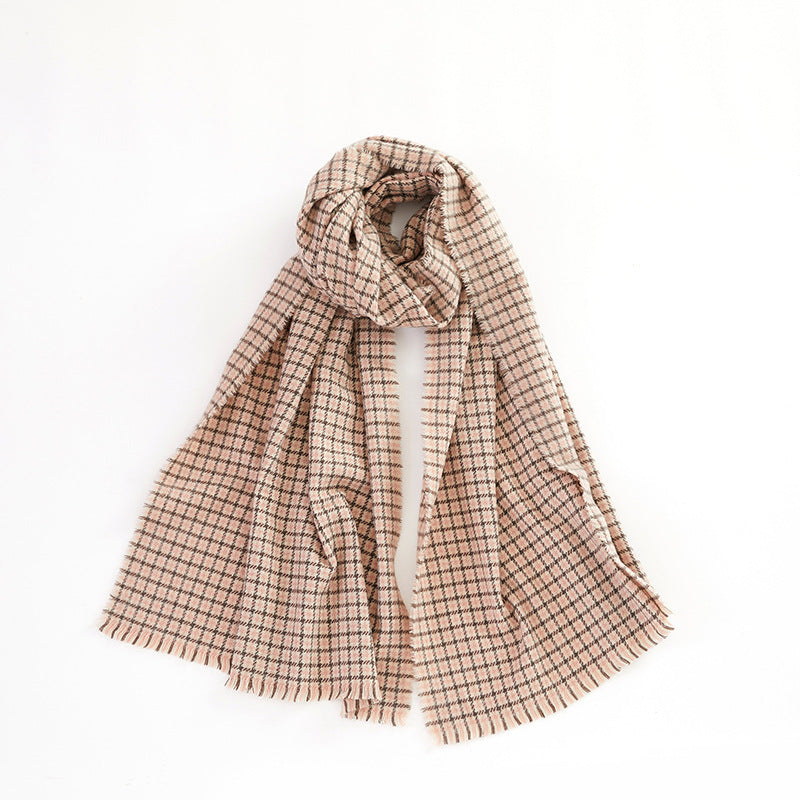 Retro Colorblocked Checkered Soft Comfortable Warm Houndstooth Scarf