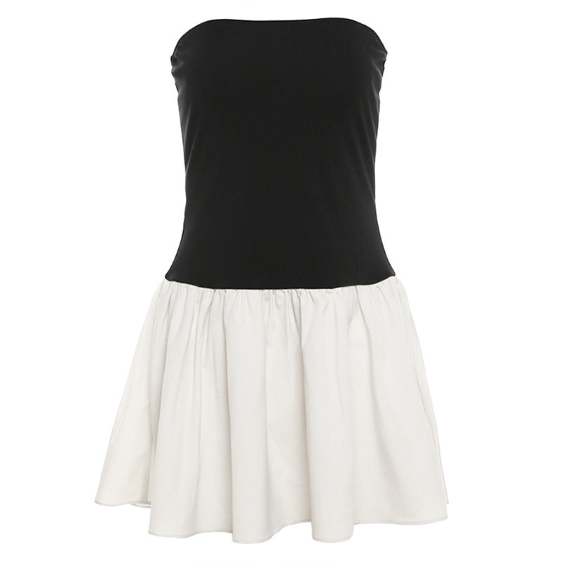 One-Shoulder Pleated Dress With Patchwork