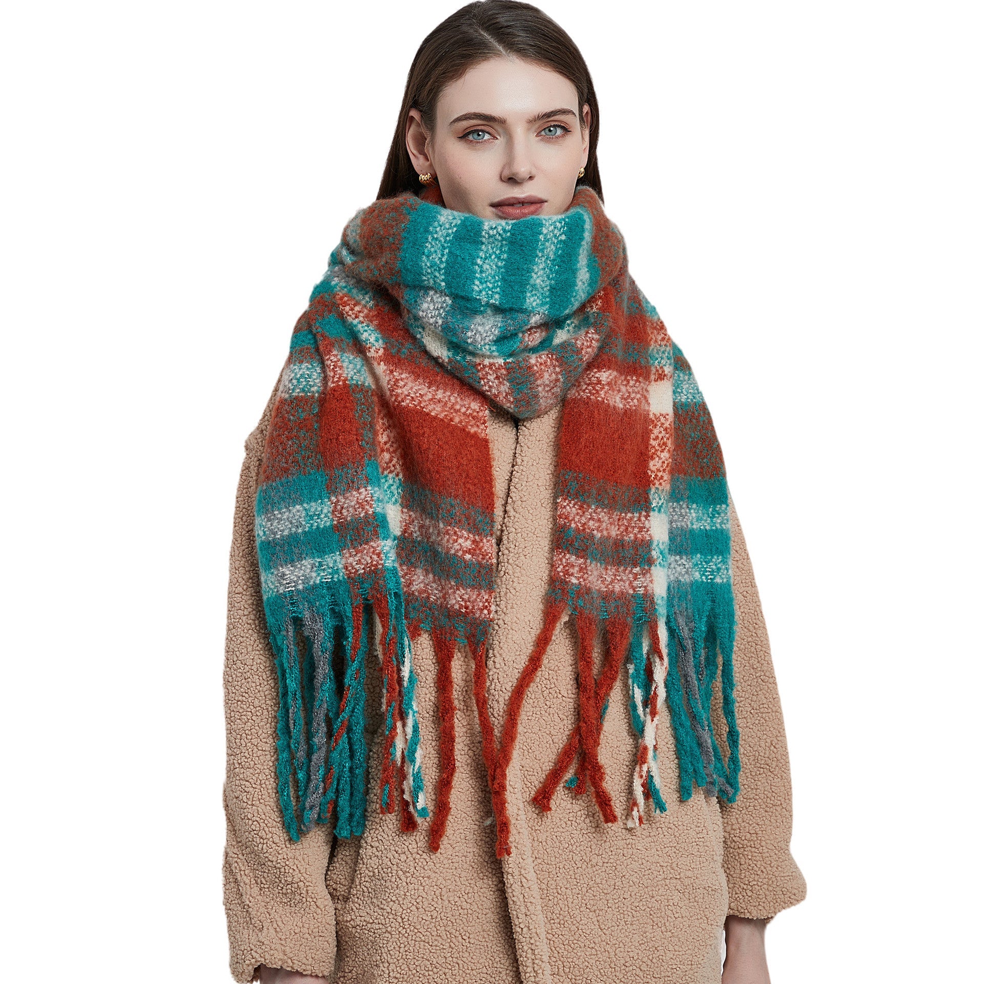 New Autumn Winter Thickened Coarsetassel Plaid Warm Scarf