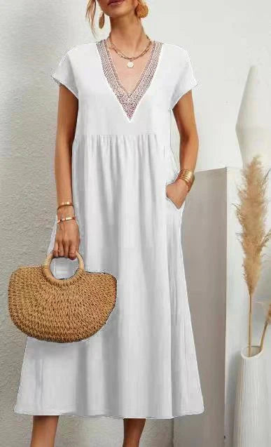 Irina Effortless Short Sleeve V Neck Dress Statement Occasion Edit