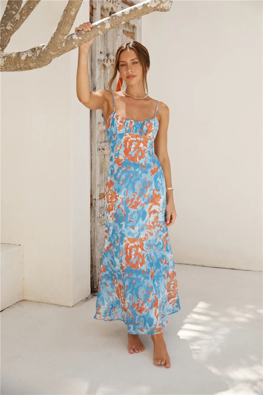 Adult Lady like Woman Thin Strap Beauty Back French Low Cut Sling Dress