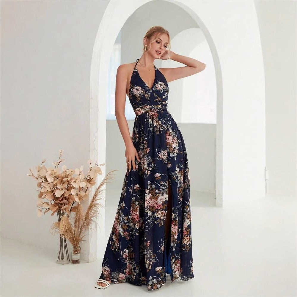 Xara Luxe Women's Floral Design High Slit Maxi Dress Chic Silhouette Collection