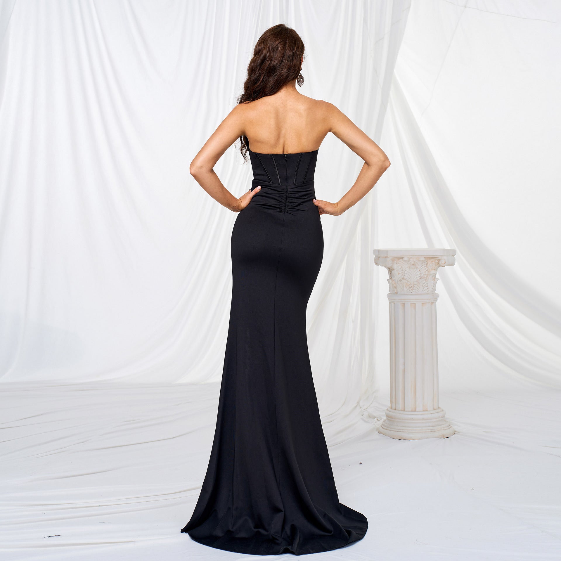 Strapless Sweetheart Twist Front Corset High Slit Mermaid Gown 8