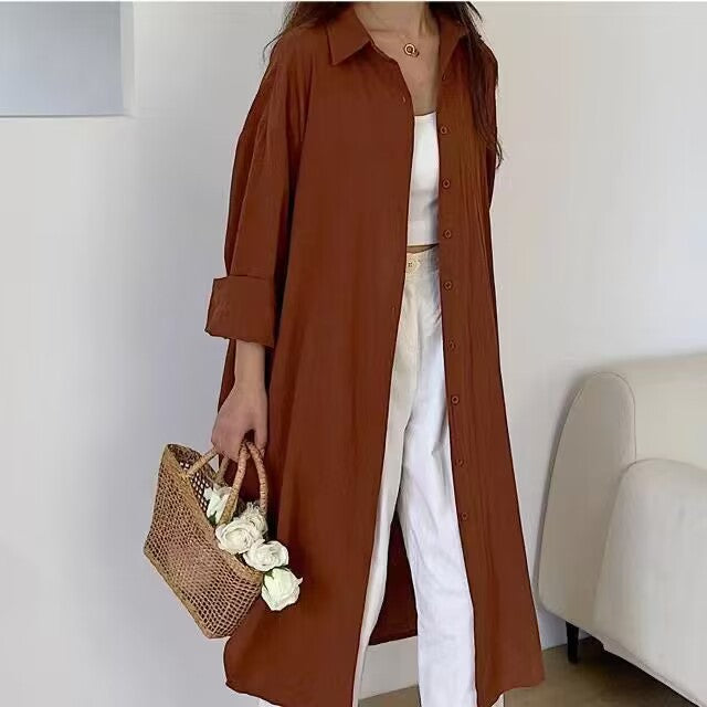 Thalia Effortless Long Linen Shirt Dress Premium Wardrobe Essential