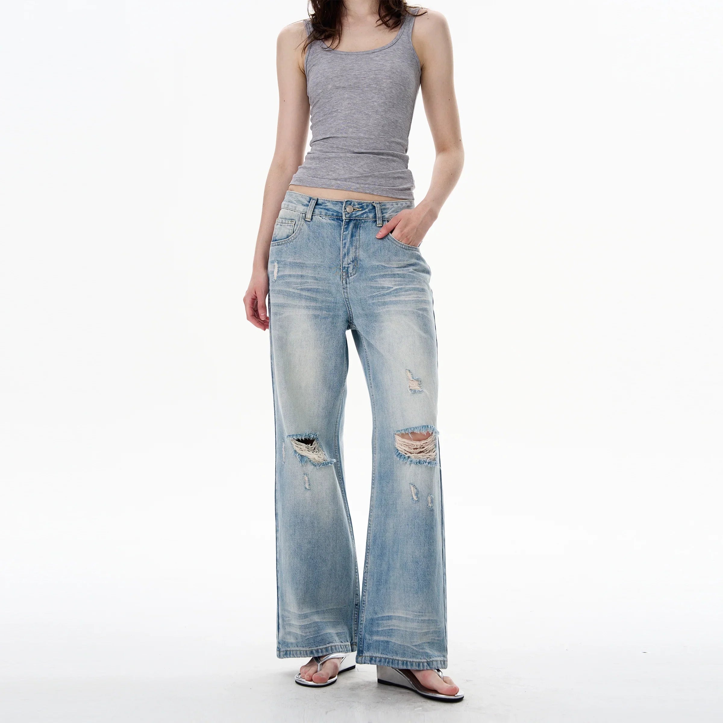 Light Wash Mid-Rise Wide-Leg Jeans