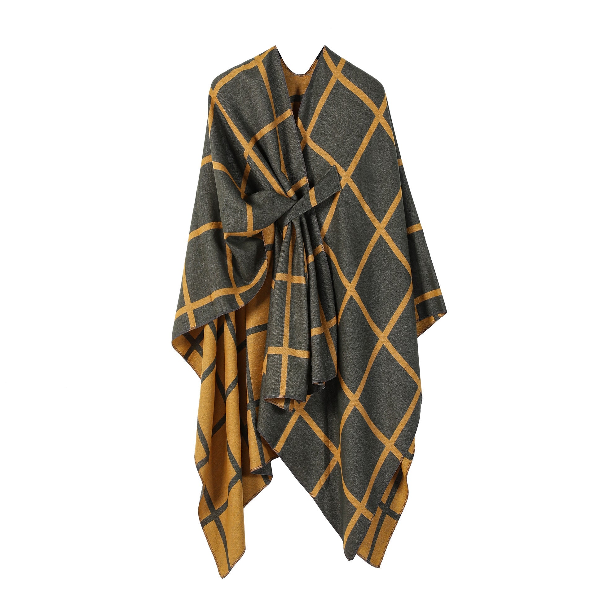 Bestselling Sidetied Plaid Split Cape Warm Crossborder Scarf
