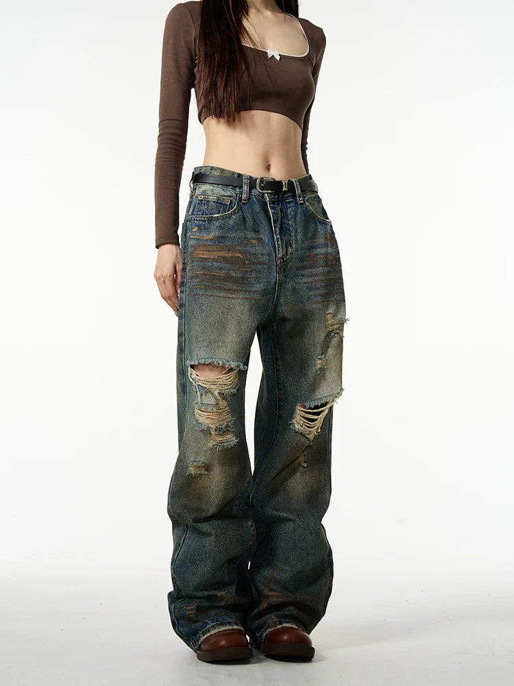 Distressed Baggy Ripped Denim Jeans