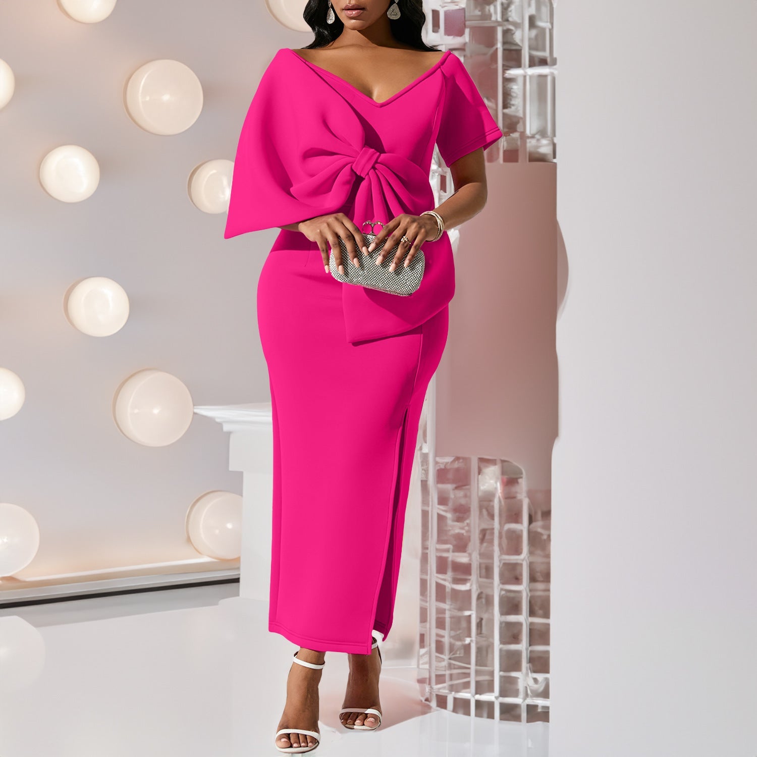 Dress With A Large Bow Slit