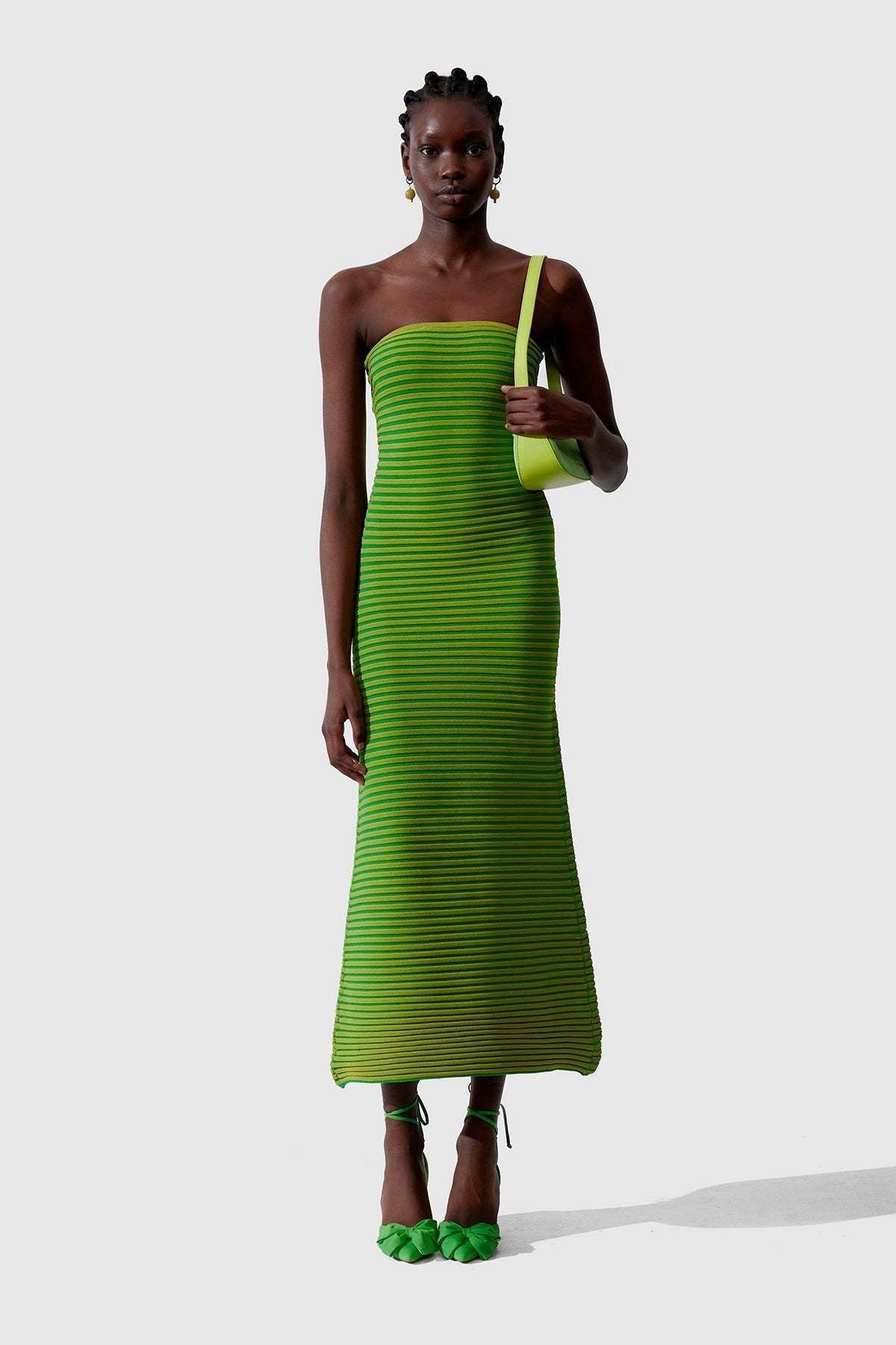 Katia Timeless Sleeveless Maxi Dress in Striped Knit Chic Silhouette Collection