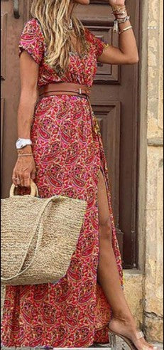 Zahira Exclusive Women's Floral Maxi Dress with High Side Slit Evening Wear Edit