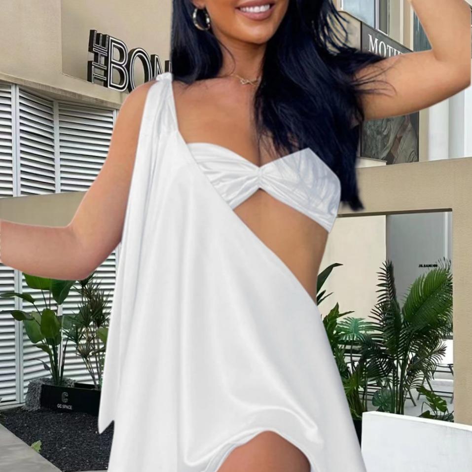 One Shoulder Twist Front Cutout Swing Mini Dress 2