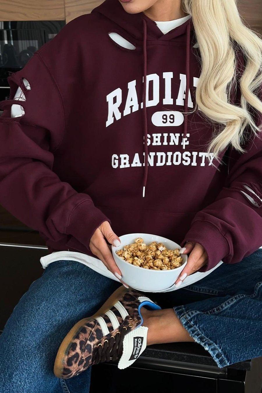 retro distressed hole design sweatshirt