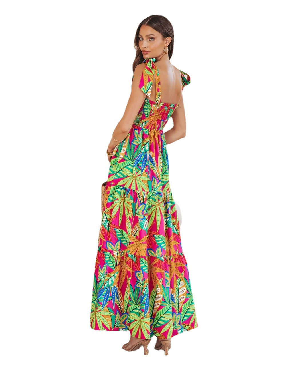 Elegant Printed Backless Cami Dress