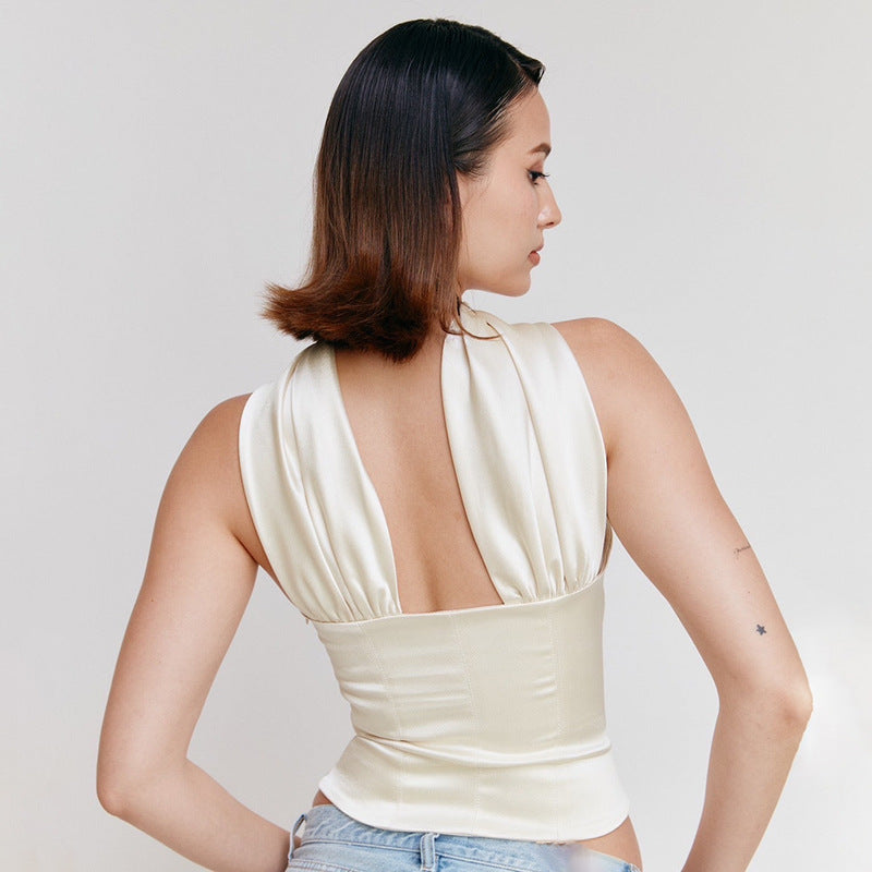Night Elegant Sensual Beige Satin Top