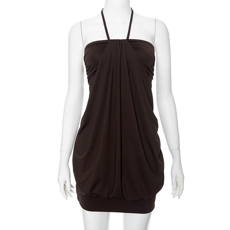 Solid Color Halter Tube Top High Waist Dress