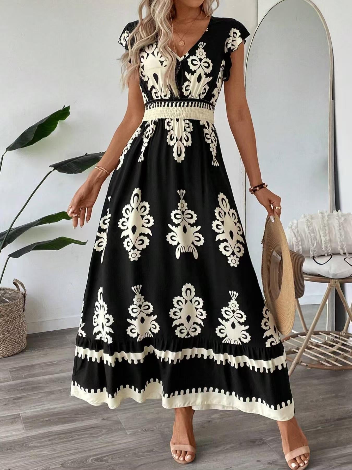 Aurora Minimalist Women's Embroidered V Neck Maxi Dress Elevated Occasion Wear