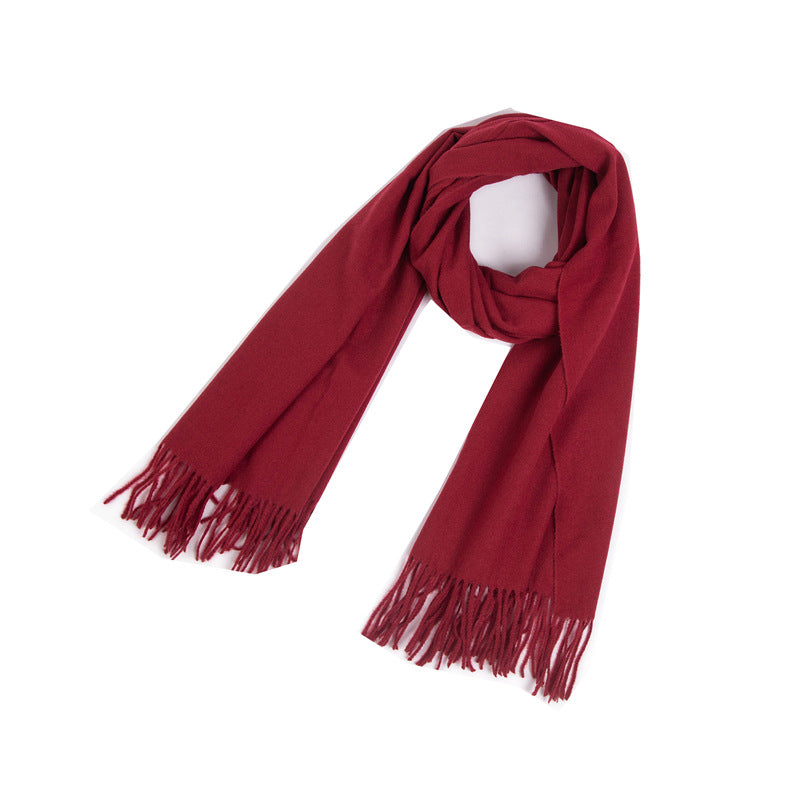 New Autumn Winter Fullpolyester Tassel Solidcolored Versatile Scarf