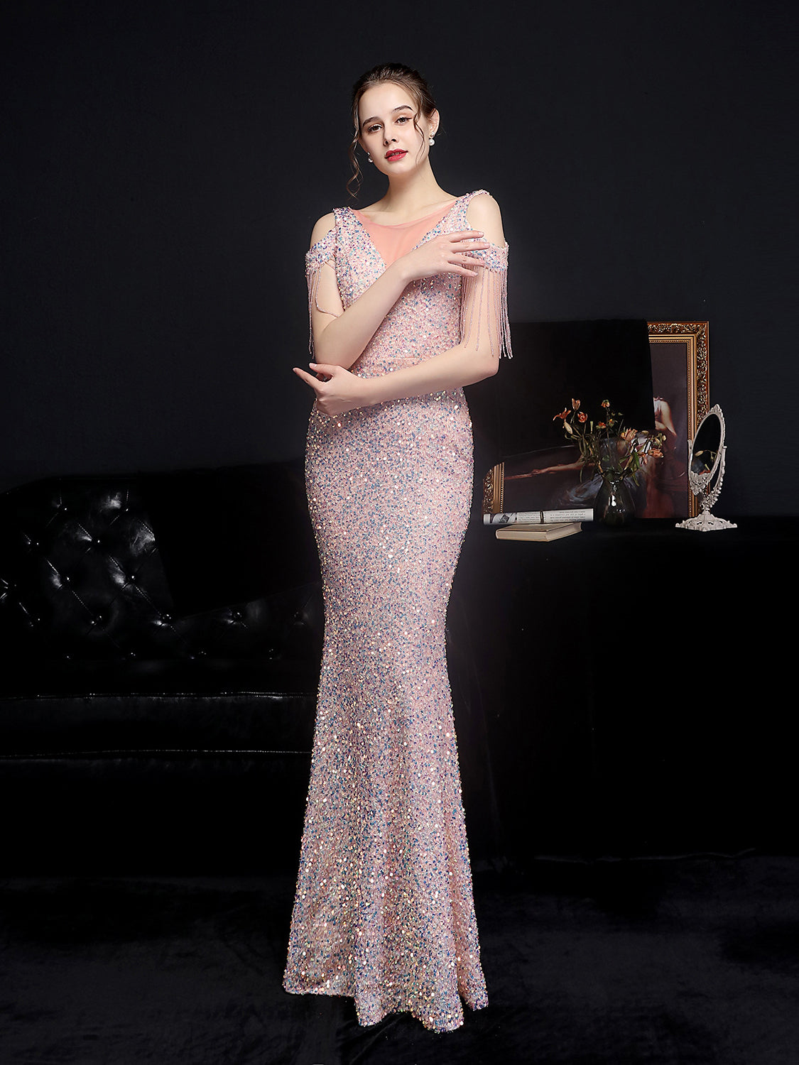 Shiny slim fishtail evening dress