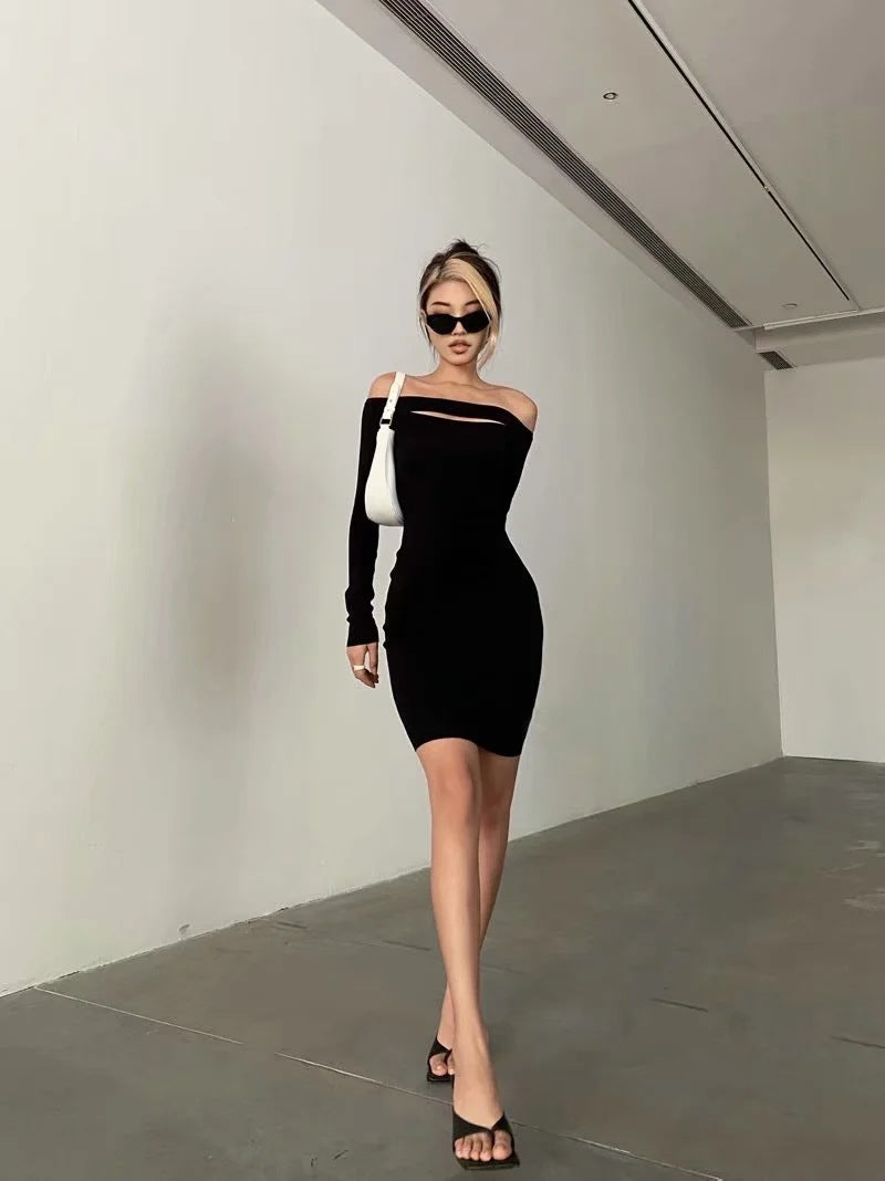 Victory Ribbed Off The Shoulder Midi Dress Black